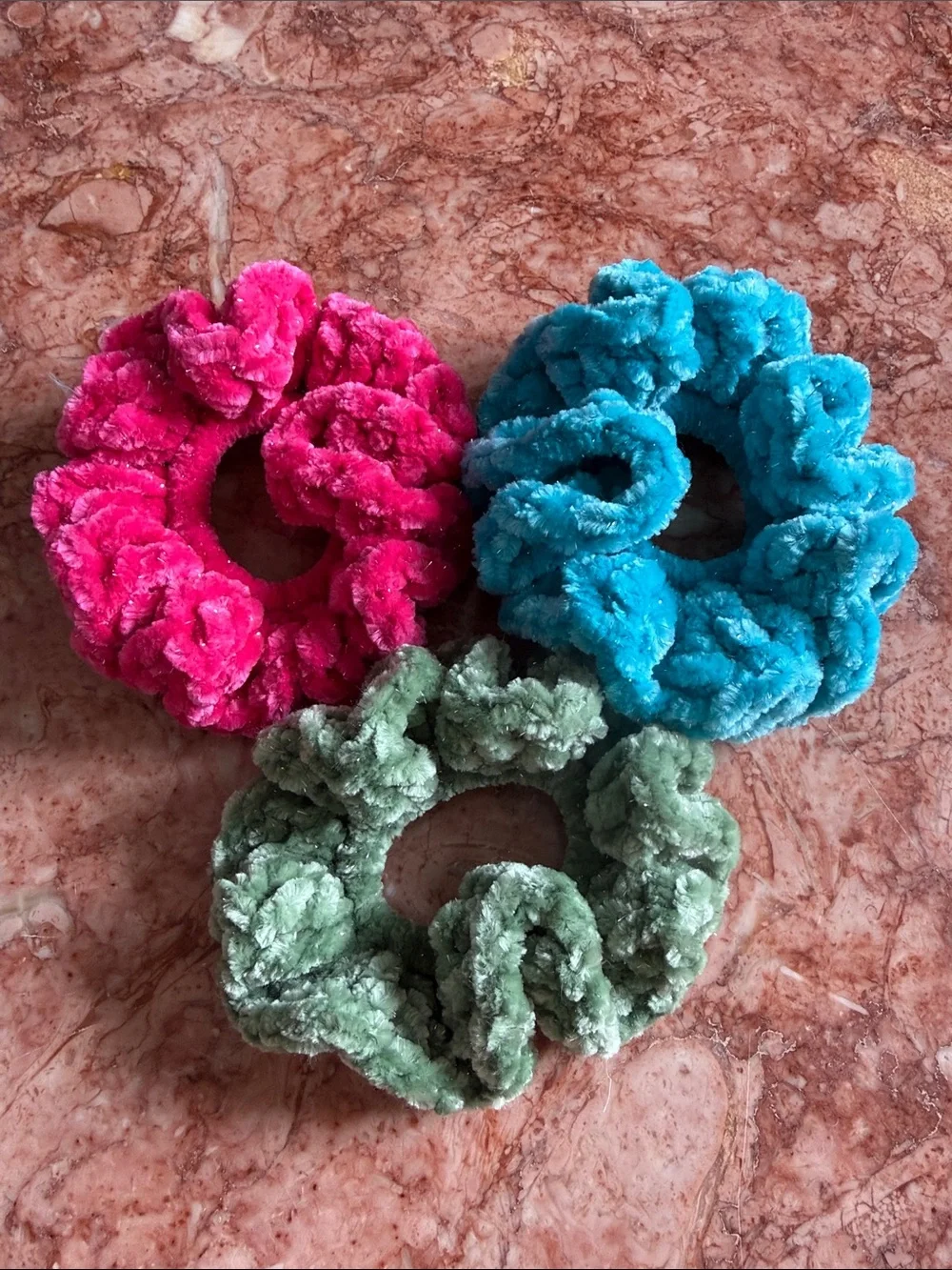 Plush Velvet Sparkly Scrunchie Trio - Pink, Teal & Sage